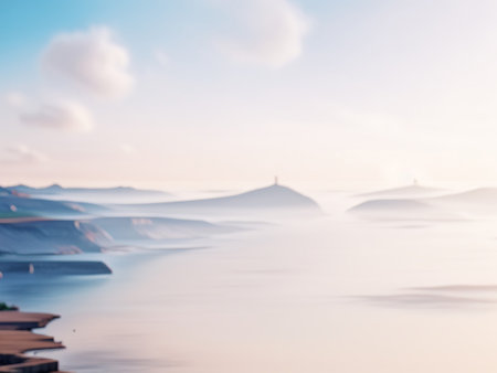 Abstract blur and defocus beautiful landscape of sea and mountain for backgroundの素材