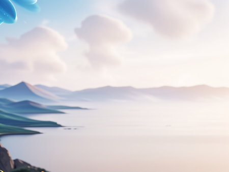 Abstract blurred sea and mountain background with bokeh, nature conceptの素材