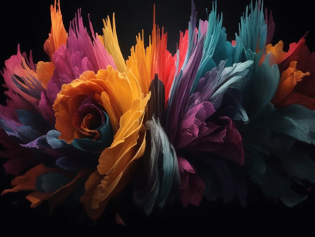 Colorful paper flowers on a black background. Close-up.の素材