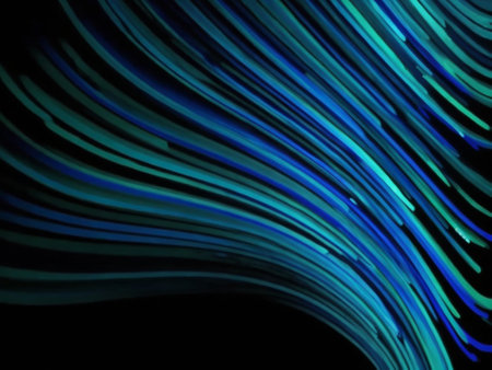 abstract background with blue and green curved lines on a black backgroundの素材