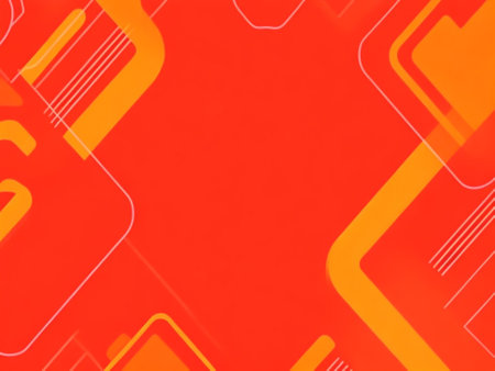abstract red background with orange and yellow geometric shapes and copy spaceの素材