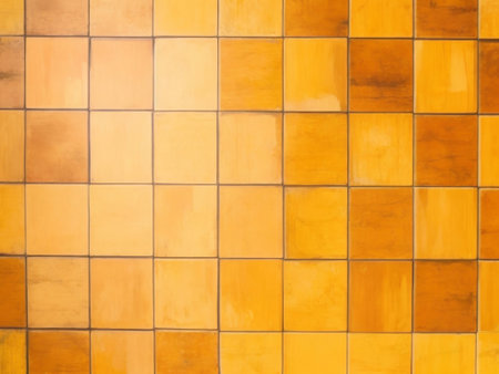 Orange ceramic tile wall texture and background for interior or exterior design.の素材