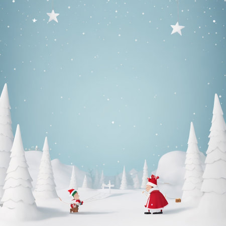Santa Claus and elf on winter background. Christmas and New Year conceptの素材