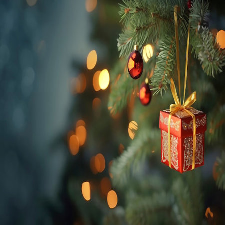 Christmas tree with gifts on bokeh background. New Year conceptの素材