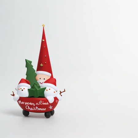 Santa Claus with gift box on white background. 3d illustration.の素材
