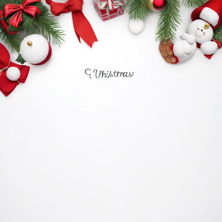 Christmas decoration on white background. Top view with space for your textの素材