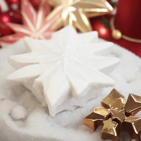 Christmas decoration with star on snow. Shallow depth of field.の素材