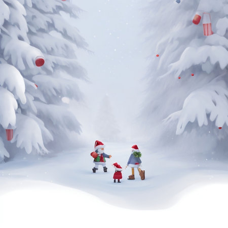 Santa Claus and Snowman in the winter forest. 3D illustration.の素材