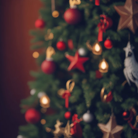 Christmas tree with decoration and bokeh background. vintage tone.の素材