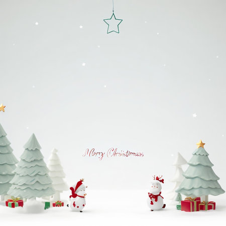 Merry Christmas and Happy New Year greeting card with Santa Claus and snowmanの素材