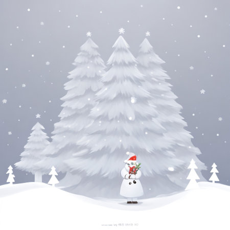 Christmas background with snowman and fir trees. Vector Illustration.の素材