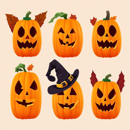 Halloween pumpkins vector set. Jack o lanterns, jack o lanterns, jack o lanternsの素材