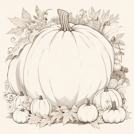 Thanksgiving background with pumpkins and autumn leaves. Vector illustration.の素材