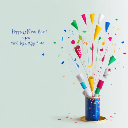 Birthday party concept. Colorful confetti in blue vaseの素材
