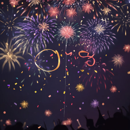 Colorful fireworks and celebration background for Happy New Year and Merry Christmasの素材