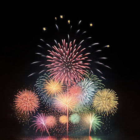 Colorful fireworks display for celebration happy new year and merry christmasの素材