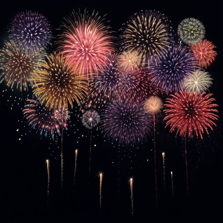 Colorful fireworks display for celebration happy new year and merry christmasの素材