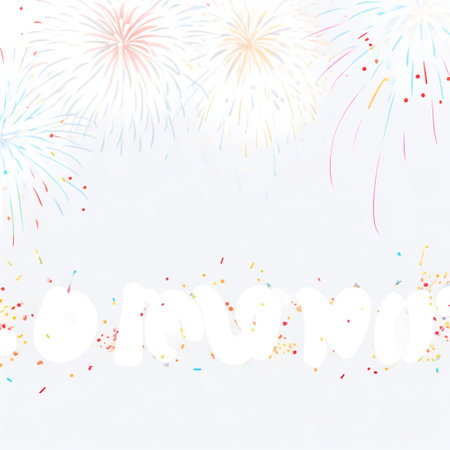 Happy new year background with fireworks and confetti. Vector illustration.の素材