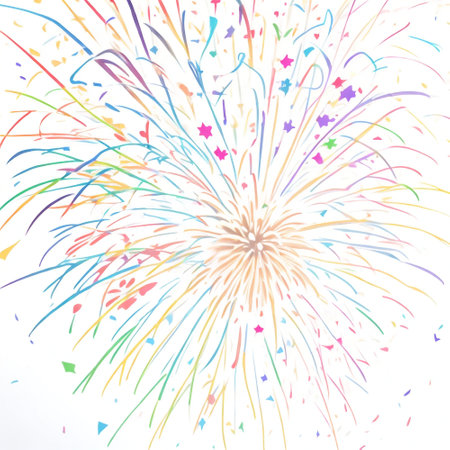 Colorful fireworks on white background. Vector illustration for your design.の素材