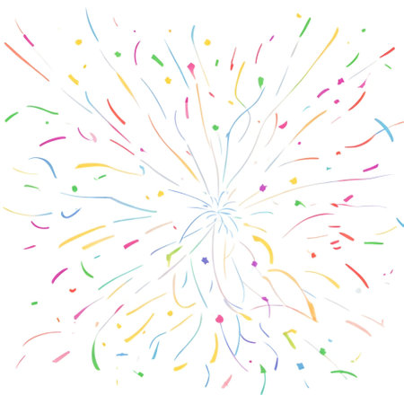 Colorful fireworks and confetti on a white background. Vector illustrationの素材