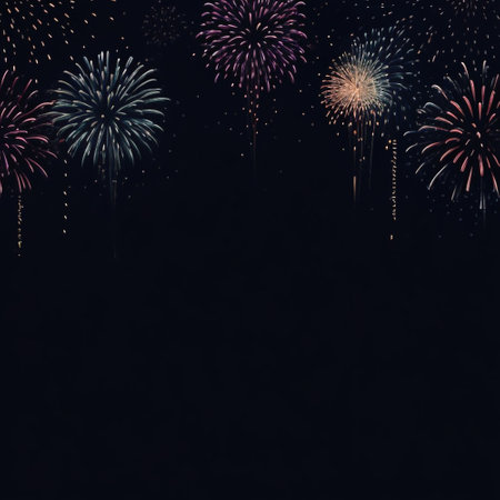 Colorful fireworks on black background with space for text. Vector illustrationの素材