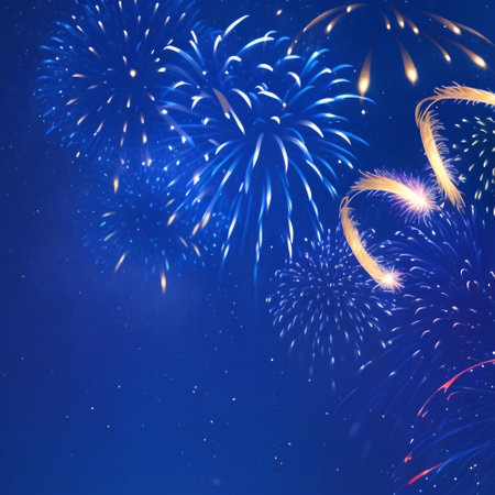 Fireworks at New Year and copy space for text on blue backgroundの素材