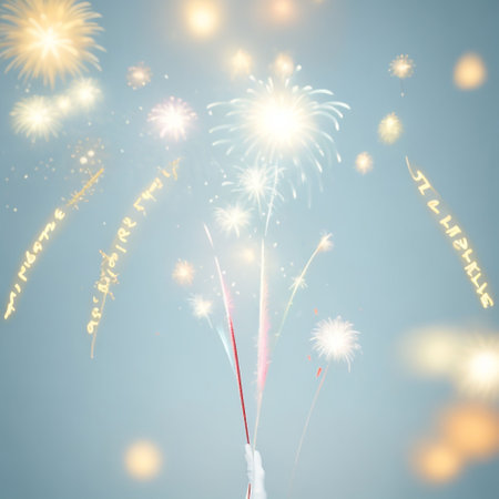 Colorful fireworks on blue sky background for celebration new year and merry christmasの素材