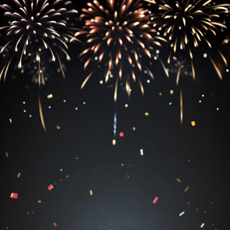 Fireworks background with copy space for text. Celebration and holiday concept.の素材
