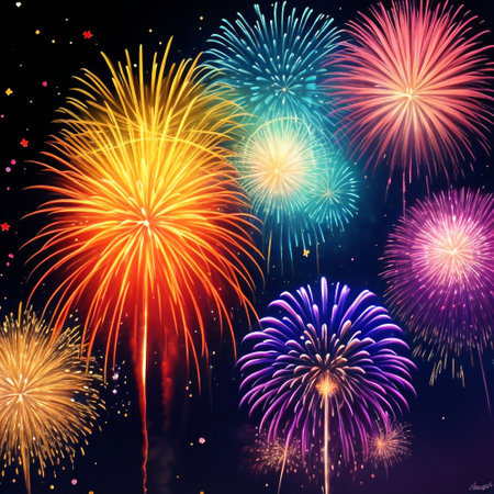 Happy new year fireworks confetti background images collections cute wallpapers ai generatedの素材
