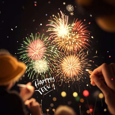 Happy new year fireworks confetti background images collections cute wallpapers ai generatedの素材