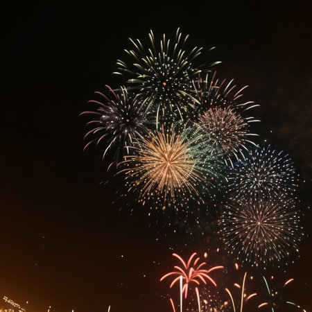 Happy new year fireworks confetti background images collections cute wallpapers ai generatedの素材