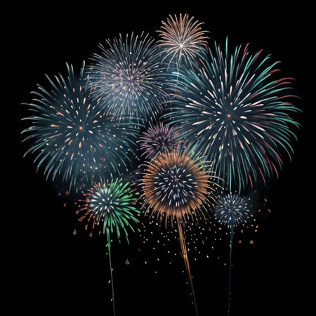 Colorful fireworks display for celebration happy new year and merry christmasの素材