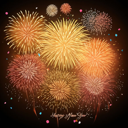 Happy New Year background with fireworks. Vector illustration for your design.の素材
