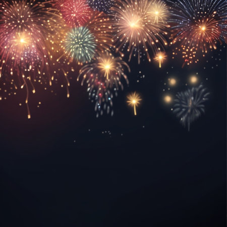 Colorful fireworks background with space for your text. Vector illustration.の素材