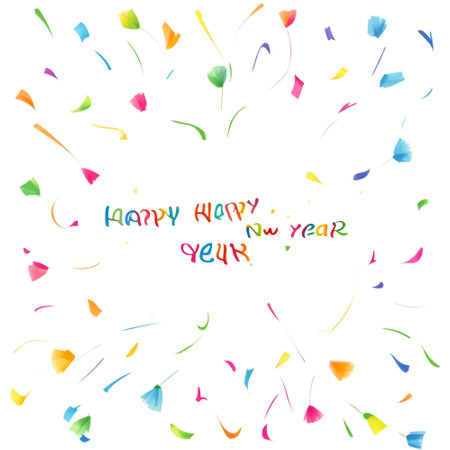 Happy new year. Greeting card with colorful confetti.の素材
