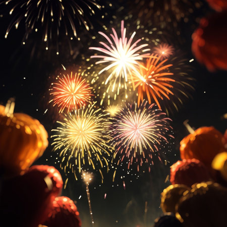 Colorful firework display for celebrate happy new year and merry christmasの素材
