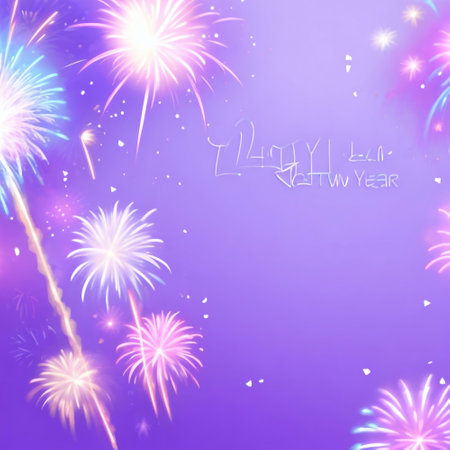Happy New Year and Merry Christmas background with fireworks. Vector illustration.の素材