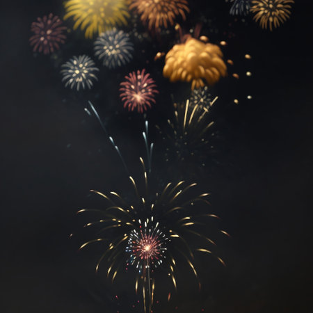 Colorful fireworks on the black sky background for celebration new year and merry christmasの素材