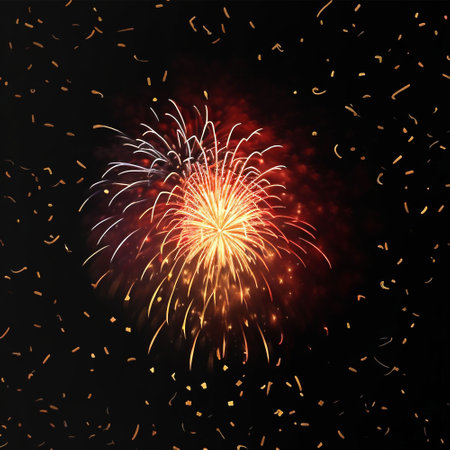 Fireworks on the black sky background with space for your text.の素材