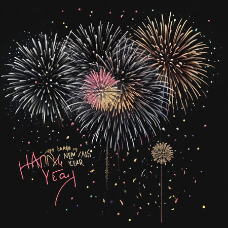 Happy New Year. Hand drawn vector illustration on chalkboard background.の素材