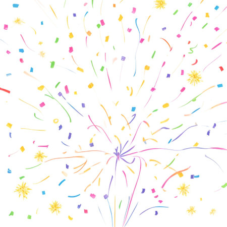 Vector illustration of fireworks and confetti on a white background. Eps 10の素材