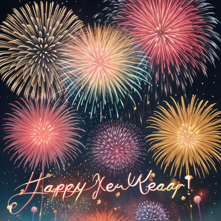 Happy New Year background with fireworks and space for text. Vector illustration.の素材