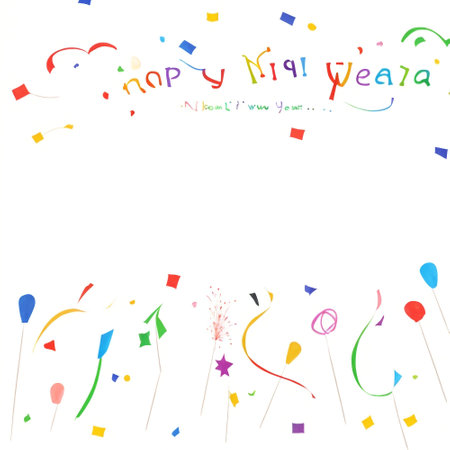 Happy New Year background with colorful balloons and confetti. Vector illustration.の素材