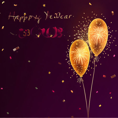 Happy new year background with fireworks and confetti. Vector illustration.の素材