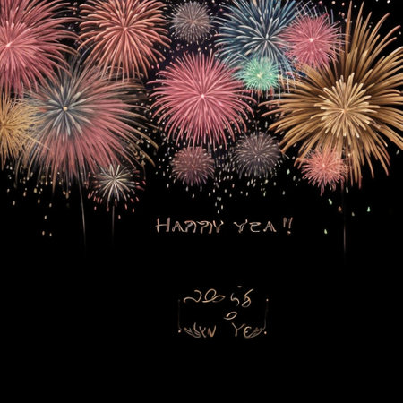 Happy New Year background with fireworks and space for text. Vector illustration.の素材