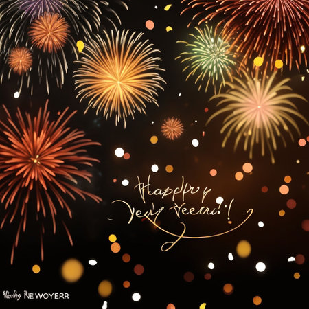 Happy New Year and Merry Christmas background with fireworks. Vector illustration.の素材