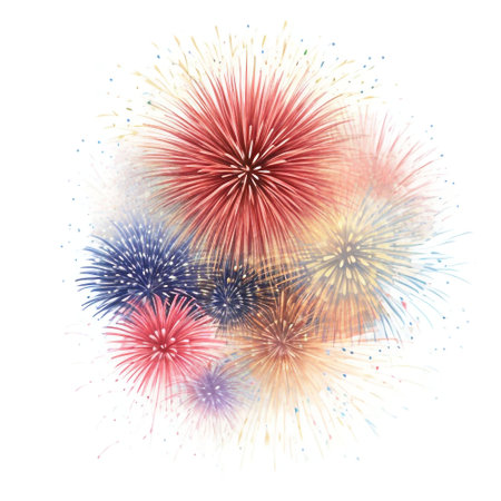 Fireworks of different colors on a white background. Vector illustration.の素材