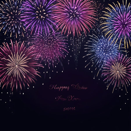 Happy New Year background with fireworks and space for text. Vector illustration.の素材