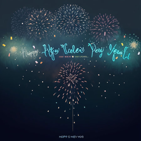 Happy New Year greeting card with fireworks. Vector illustration. EPS 10の素材
