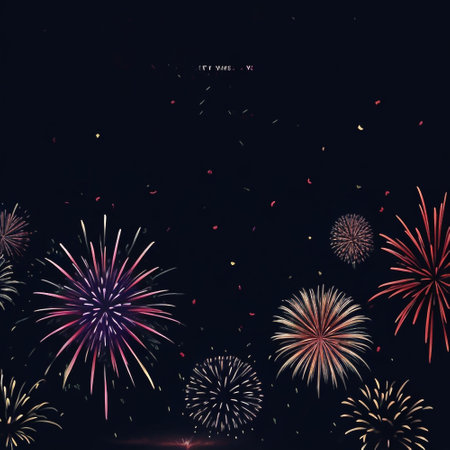 Fireworks night sky background with space for text. Vector illustration.の素材
